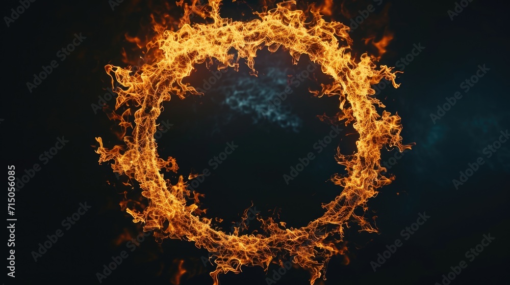 Aufkleber A captivating image of a ring of fire against a dark black background. Perfect for adding a dramatic touch to any project or design