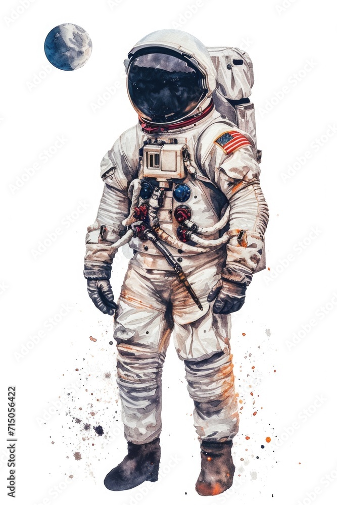 Poster An astronaut stands in front of the moon. Perfect for space exploration and science-related projects