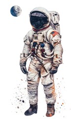 Fototapeta premium An astronaut stands in front of the moon. Perfect for space exploration and science-related projects
