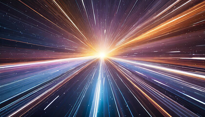 Futuristic light speed concept with vibrant hues, abstract lines, and cosmic patterns in a mesmerizing space warp backdrop