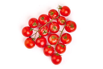 Heap of fresh cherry tomatoes, isolated on white background.