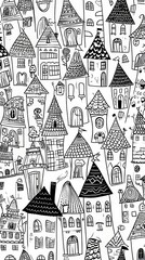 Black and White Drawing of Houses, A Timeless Depiction of Urban Architecture