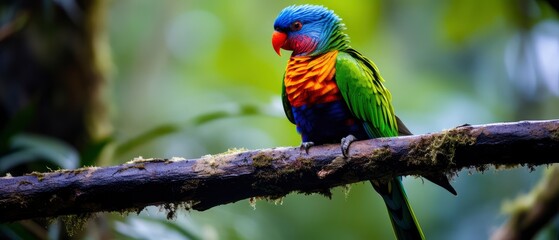 Colorful Bird Perched on Tree Branch