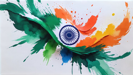 26 January, Indian Republic Day water color Banner Design. Indian Flag Ashoka Chakra. AI generated - obrazy, fototapety, plakaty
