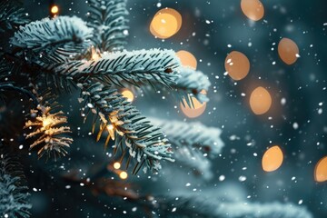 A close-up view of a beautifully decorated Christmas tree with colorful lights in the background. Perfect for holiday-themed designs and festive promotions