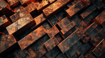 Close-Up View of Weathered Rusty Metal Bars Stacked in Disarray - obrazy, fototapety, plakaty