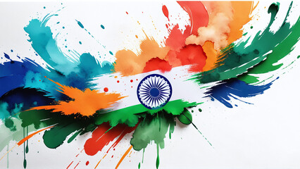 26 January, Indian Republic Day water color Banner Design. Indian Flag Ashoka Chakra. AI generated - obrazy, fototapety, plakaty