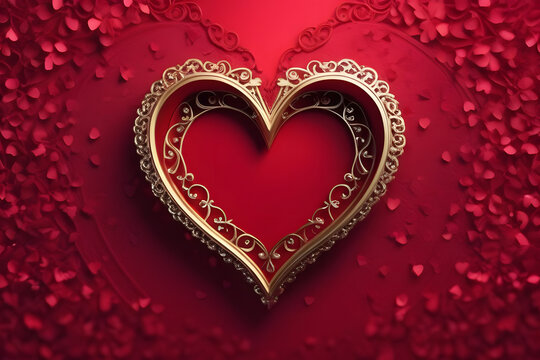 red heart on gold background.