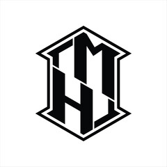 MH Logo monogram hexagon shield shape up and down with sharp corner isolated style design