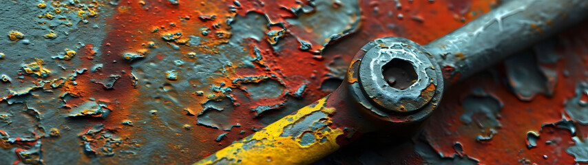 Rusted Metal Door With Yellow Handle, Vintage Charm at Abandoned Building Entrance - obrazy, fototapety, plakaty