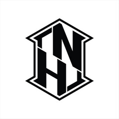 NH Logo monogram hexagon shield shape up and down with sharp corner isolated style design