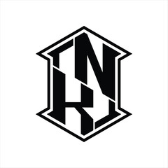 NK Logo monogram hexagon shield shape up and down with sharp corner isolated style design