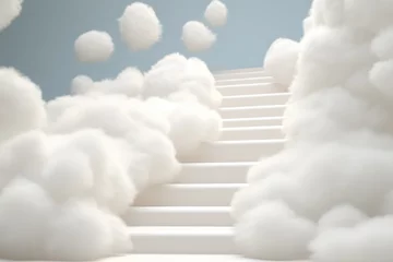 Tuinposter abstract  background of staircase made of fluffy white balls dreamy fantasy 3d render interior podium for product photography © Dina