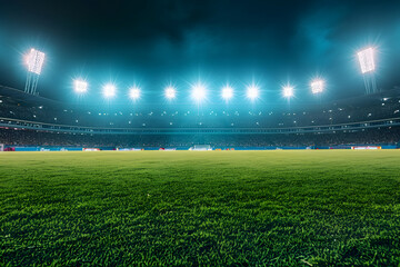Nächtliche Fußballmagie: Hintergrund aus einem beleuchteten Fußballfeld mit atmosphärischem Flutlicht, perfekt für sportliche Impressionen und Wettkampfmomente in der Nacht