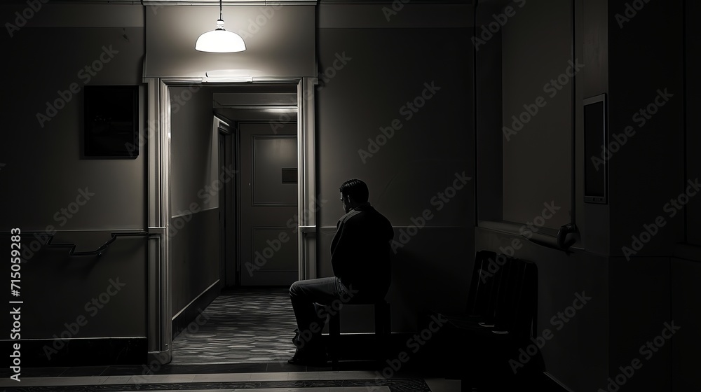 Wall mural Depressed person alone in a dark room