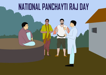 Vector illustration National Panchayati Raj Day, view of indian village people having gram panchayat meeting. national panchayati raj day, panchayati raj day, panchayati raj diwas
