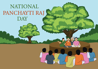 Vector illustration National Panchayati Raj Day, view of indian village people having gram panchayat meeting. national panchayati raj day, panchayati raj day, panchayati raj diwas
