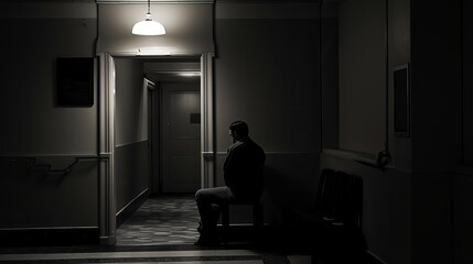 Depressed person alone in a dark room - obrazy, fototapety, plakaty
