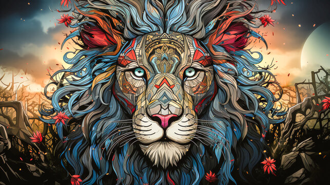 lion in art painting style 