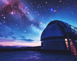 Obraz premium Astronomical observatory under the starry sky with Milky Way, space exploration and astronomy concept 