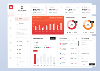 UI UX Infographic dashboard. UI design with graphs, charts and diagrams. Web interface templat