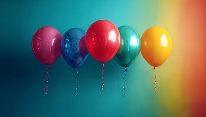 Animation of blue, green, yellow, pink and red balloons on a rainbow background ,generative ai.