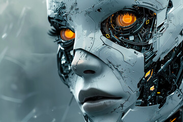 digital art of a cyborg face - obrazy, fototapety, plakaty