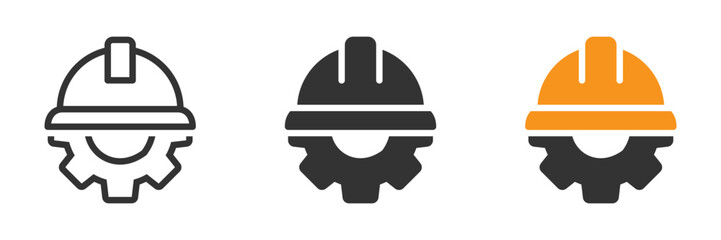 Construction helmet on the gear icon. Vector illustration - obrazy, fototapety, plakaty
