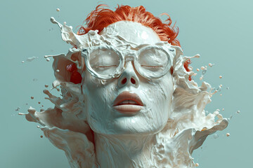 The human face becomes a canvas as the fiery red hair of a woman is adorned with a splashing of ethereal white, creating an underwater portrait that blurs the lines between reality and art