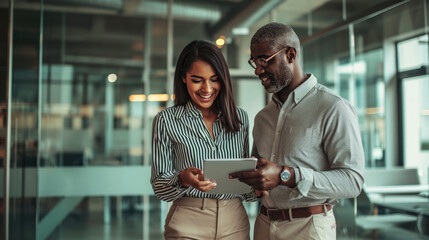 Two coworkers are actively discussing work issues in the office