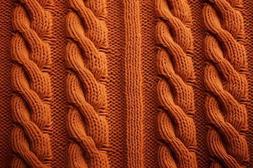 brick-colored background with voluminous knitted braids.  handmade concept.