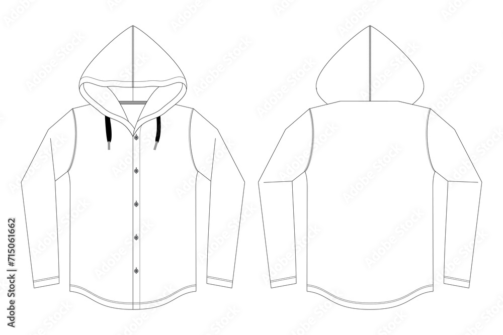 Wall mural Air Force Designer F-S Shirt, Hood Shirt Flat Sketch Front & Back Hood shirt