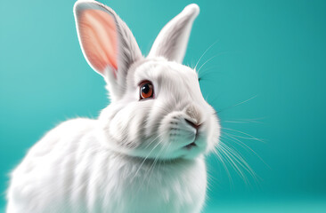 Fototapeta premium white rabbit on mint background