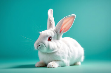 Obraz premium white rabbit on mint background