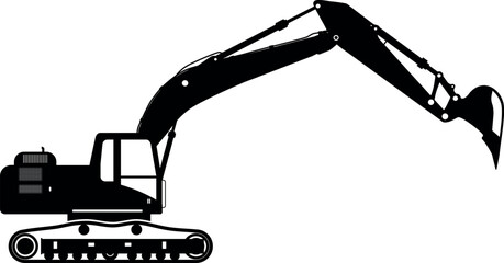 Silhouette of Excavator Icon in Flat Style. Vector Illustration