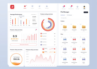 UI UX Infographic dashboard. UI design with graphs, charts and diagrams. Web interface templat