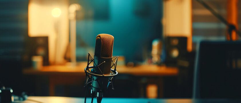 The microphone stands poised in a podcast studio, ready to capture the next wave of thought and dialogue