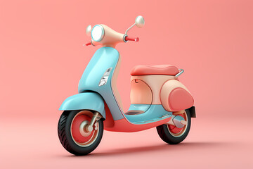 Obraz na płótnie Canvas A vintage-inspired vespa scooter with a striking blue and pink color scheme, its wheels ready to hit the road and transport you to a world of nostalgic charm and carefree adventures