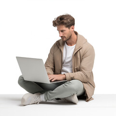 Man using laptop sitting on floor