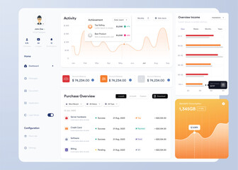 UI UX Infographic dashboard. UI design with graphs, charts and diagrams. Web interface templat - obrazy, fototapety, plakaty
