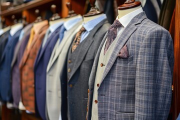 Luxury boutique offers stylish suits, shirts, and jackets for the modern businessman, blending elegance and professionalism.