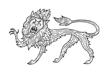 Lion King of Beasts Growls Cat Print Tattoo Stamp Coloring Book