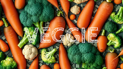 Vegetarian wallpaper with colorful fresh vegetables carrot broccoli cauliflower vegan mosaic 4K