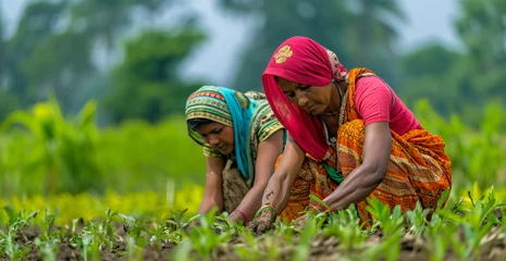 Fototapeten indian women working in the field in the countryside © Riverland Studio