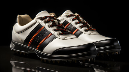leather golf shoes on black background