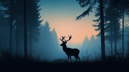 Deer Standing in Forest, Majestic Wildlife Captured in Tranquil Natural Surroundings