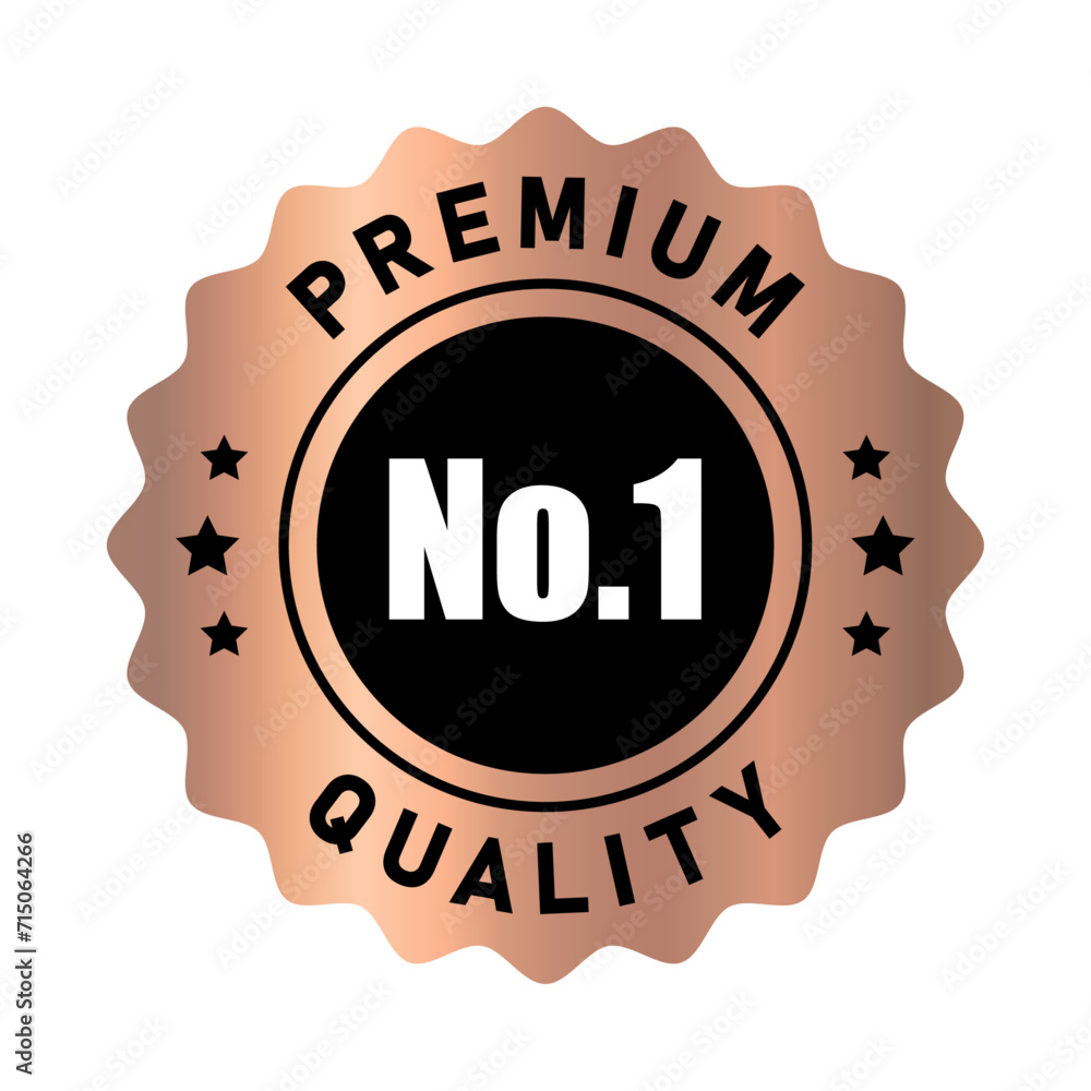 Poster no 1 premium quality logo stamp with star in copper gradient color rounded zig zag style. no.1 quali