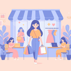 Naklejka premium a woman bringing shopping bags