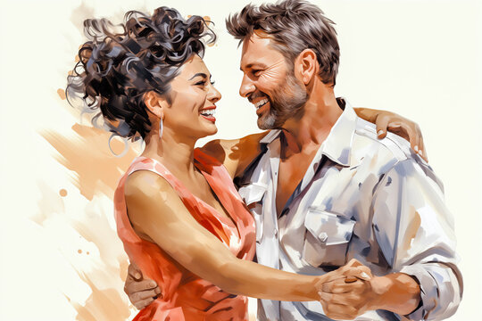Artistic Drawing of a Couple in Love with Brushstrokes, Valentine's Day Image Portrays Affectionate Couple with Expressive Brushstrokes