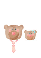 Ilustración infantil de papá oso con osezna, para felicitación por el Día del Padre. Creada en acuarela y grafito digital. Ideal para felicitaciones, tarjetas, cartas y decoración del hogar. Sin fondo